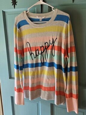 Time and Tru Striped Crewneck Sweater in Yellow, Blue and Cream